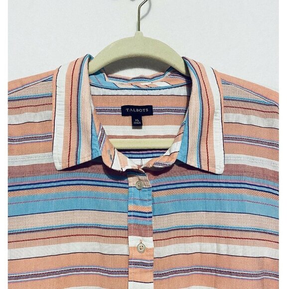 Talbots Button Up Top Womens XL Horizontal Stripes Embroidered Southwestern Boho - Picture 2 of 7